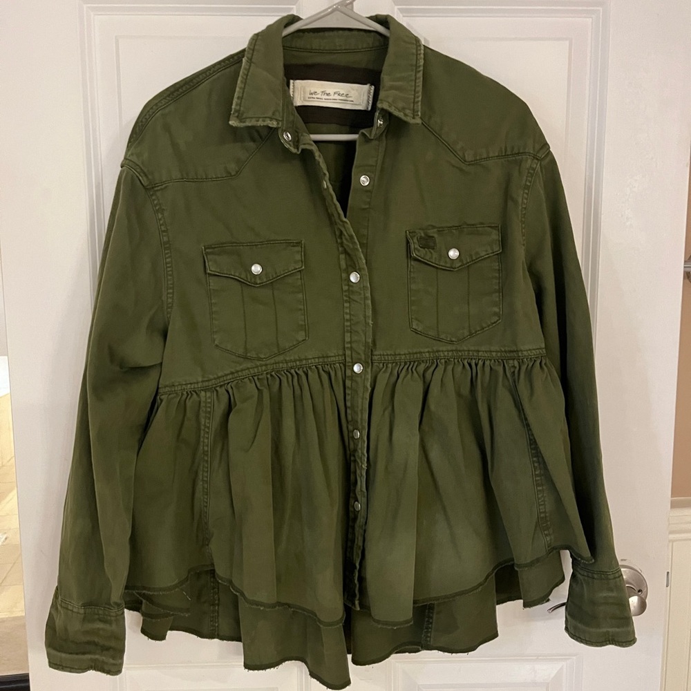 Free People Olive Green Boho shirt Jacket -xs